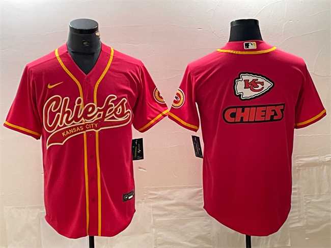 Men%27s Kansas City Chiefs Red Team Big Logo With Patch Cool Base Stitched Baseball Jersey